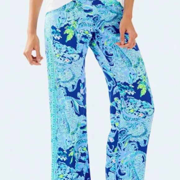 Lilly Pulitzer Bal Harbour Palazzo Pants Sea Sirens Blue Current Sz XL - Picture 3 of 13